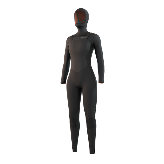 Mystic Gem Hooded Fullsuit 6/4/3mm DFzip Women Black, front view